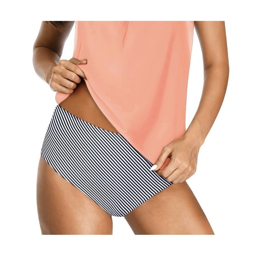 NWOT Yonique Women's XXL Black‎ White Striped Modest Triangle Bikini Bottoms